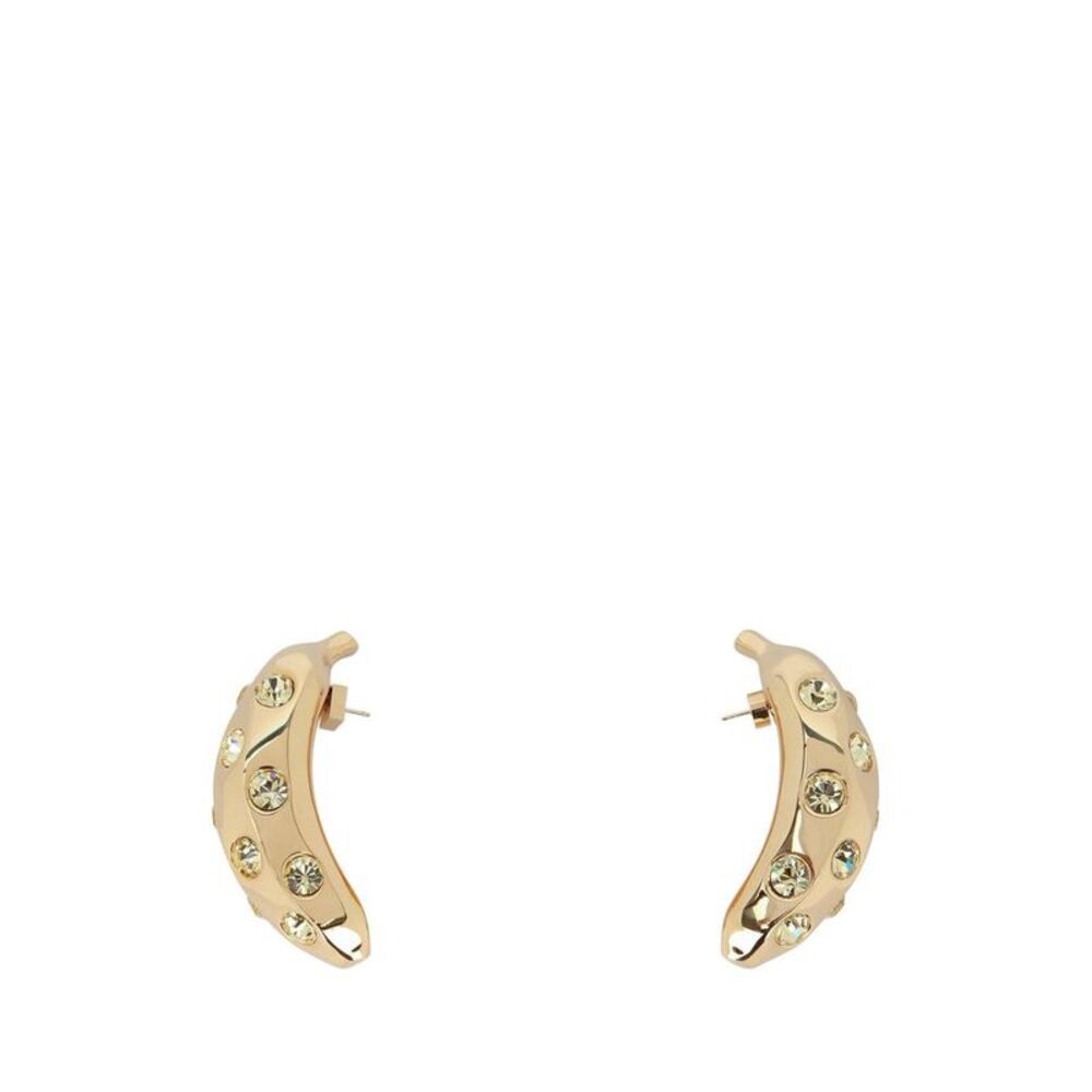 JACQUEMUS Banana Hoop Earrings with Crystal Embellishments Women GOLDYELLOW
